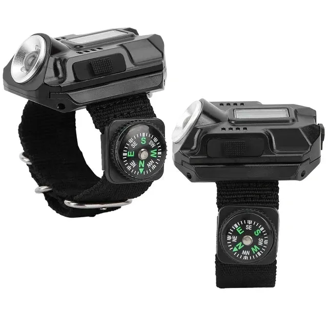 1 Pc USB Rechargeable LED Wristlight Smart Watch Adjustable Nylon Wrist Watch Strap With Compass Flashlight S594617