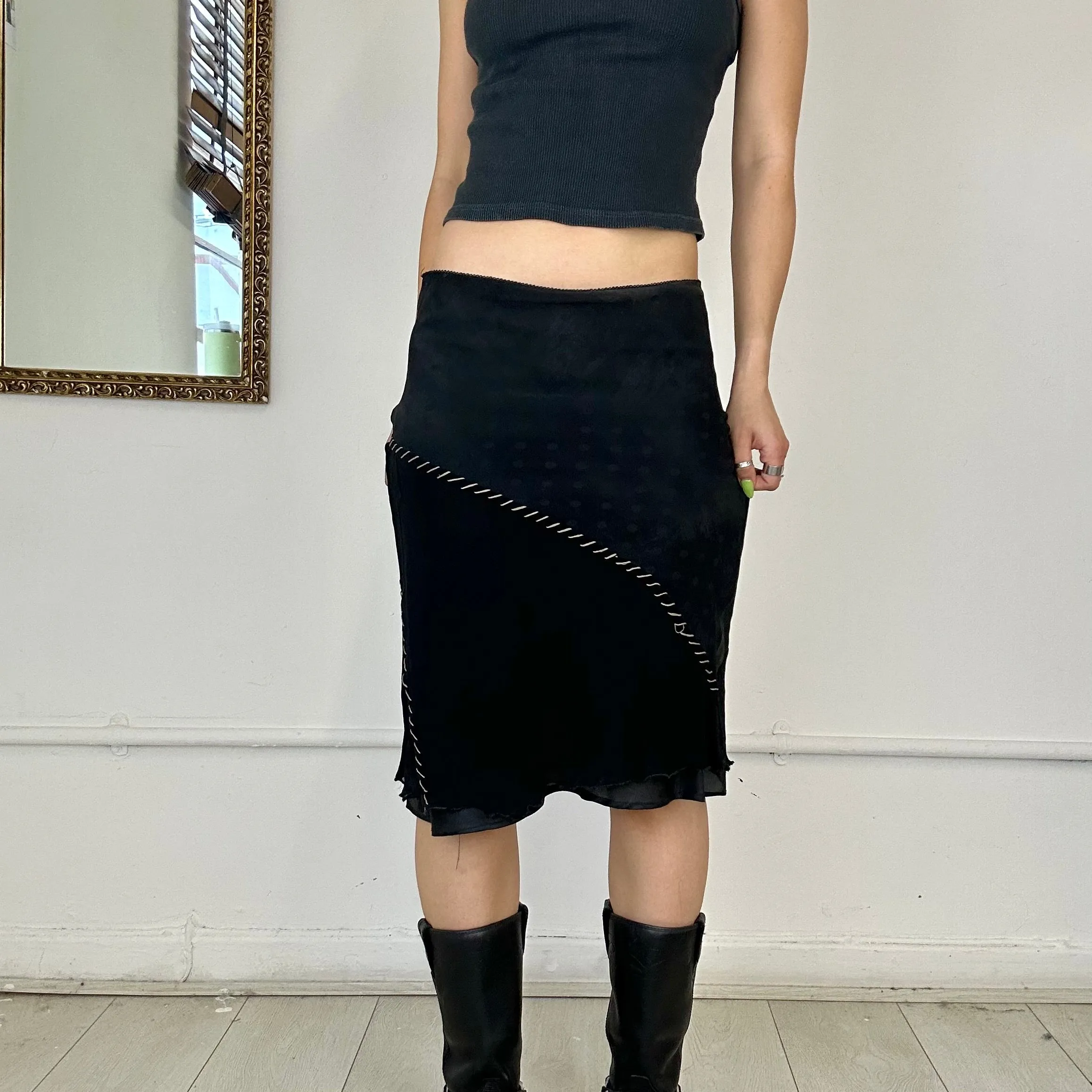 2000's black mesh midi skirt