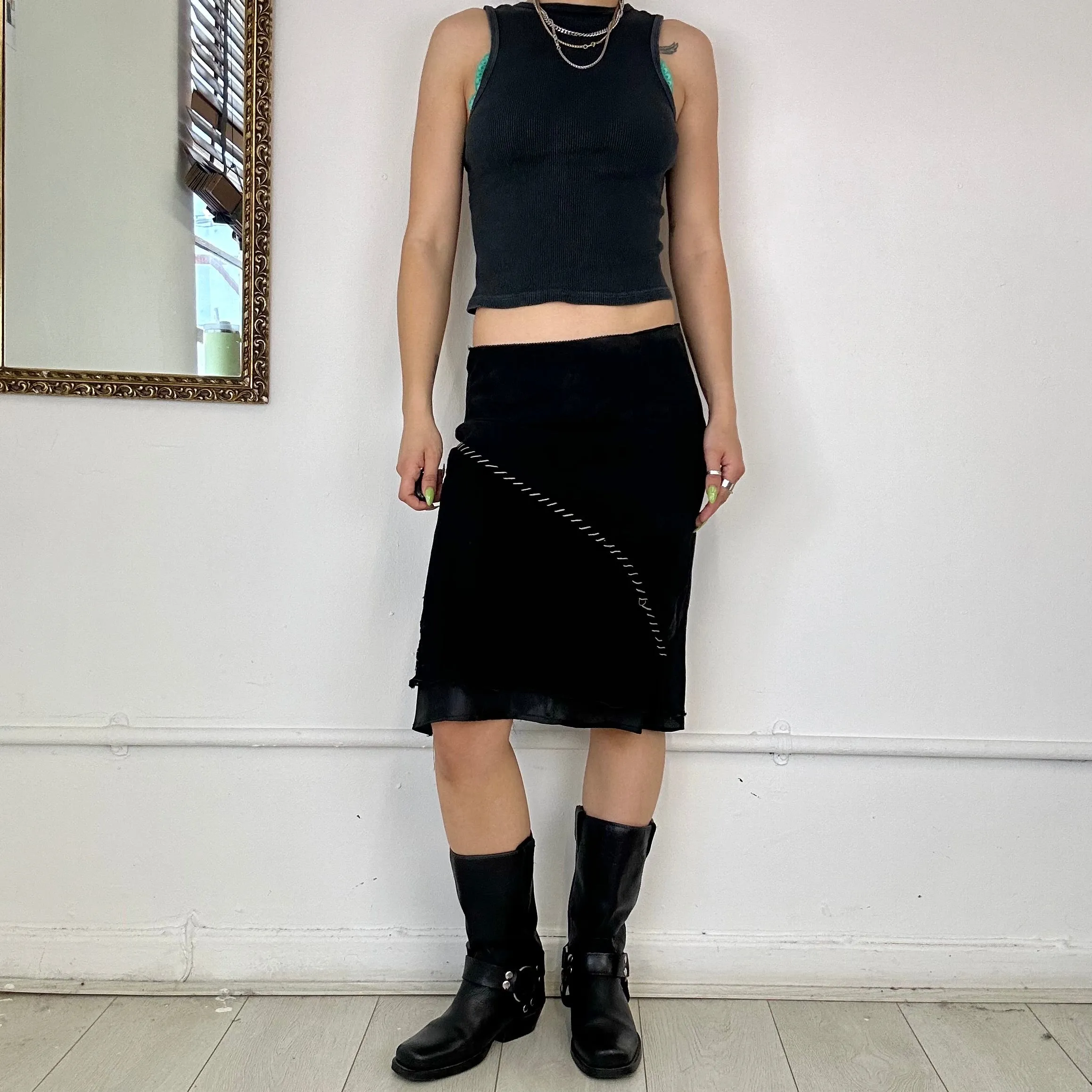 2000's black mesh midi skirt