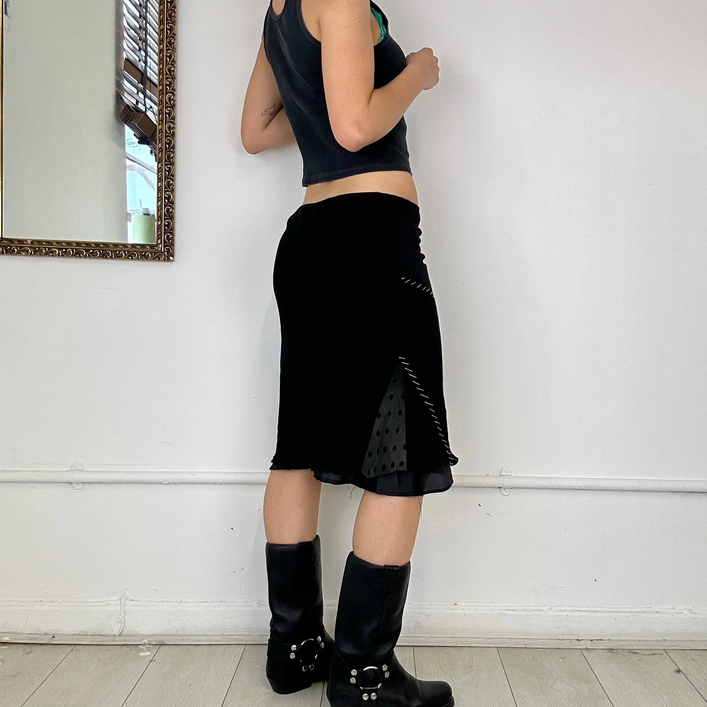 2000's black mesh midi skirt