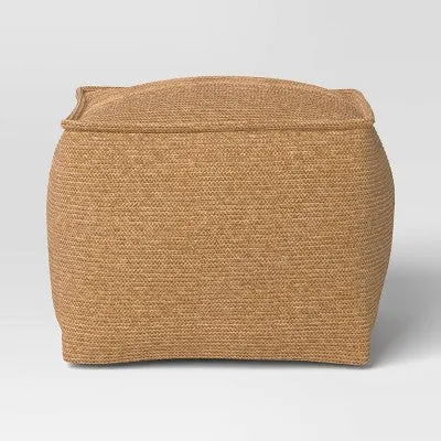 20"x15" Outdoor Patio Pouf Knit Olefin Tan - Threshold