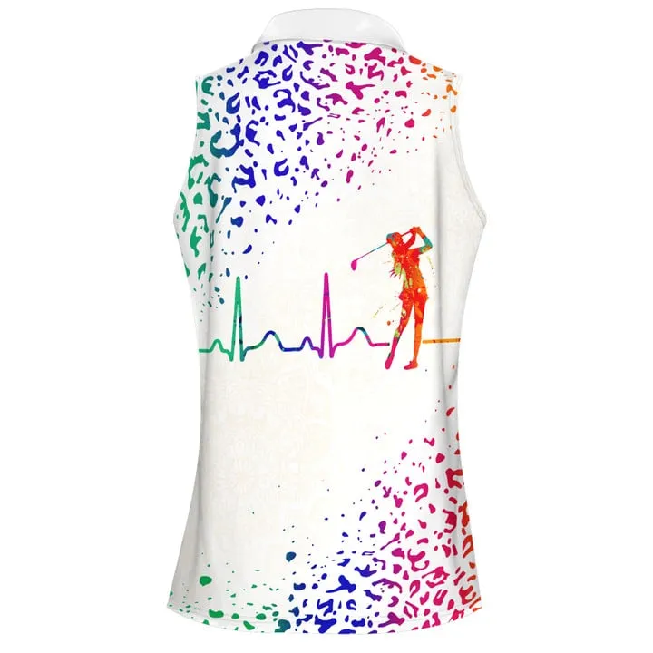 3D All Over Print Polo Shirt, Watercolor Leopard Golf Heart Beat Women Shirt