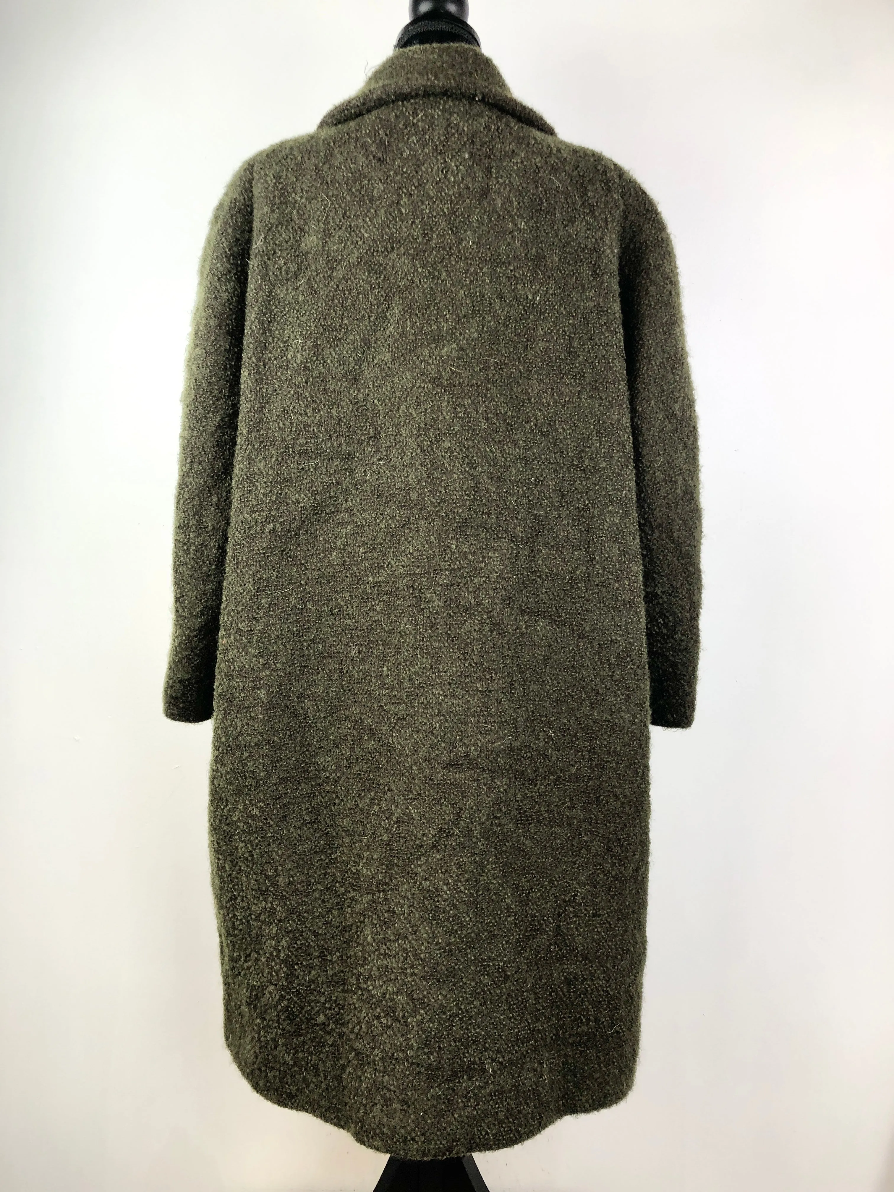 60s Mohair & Wool Olive Boucle Coat - AU14/16