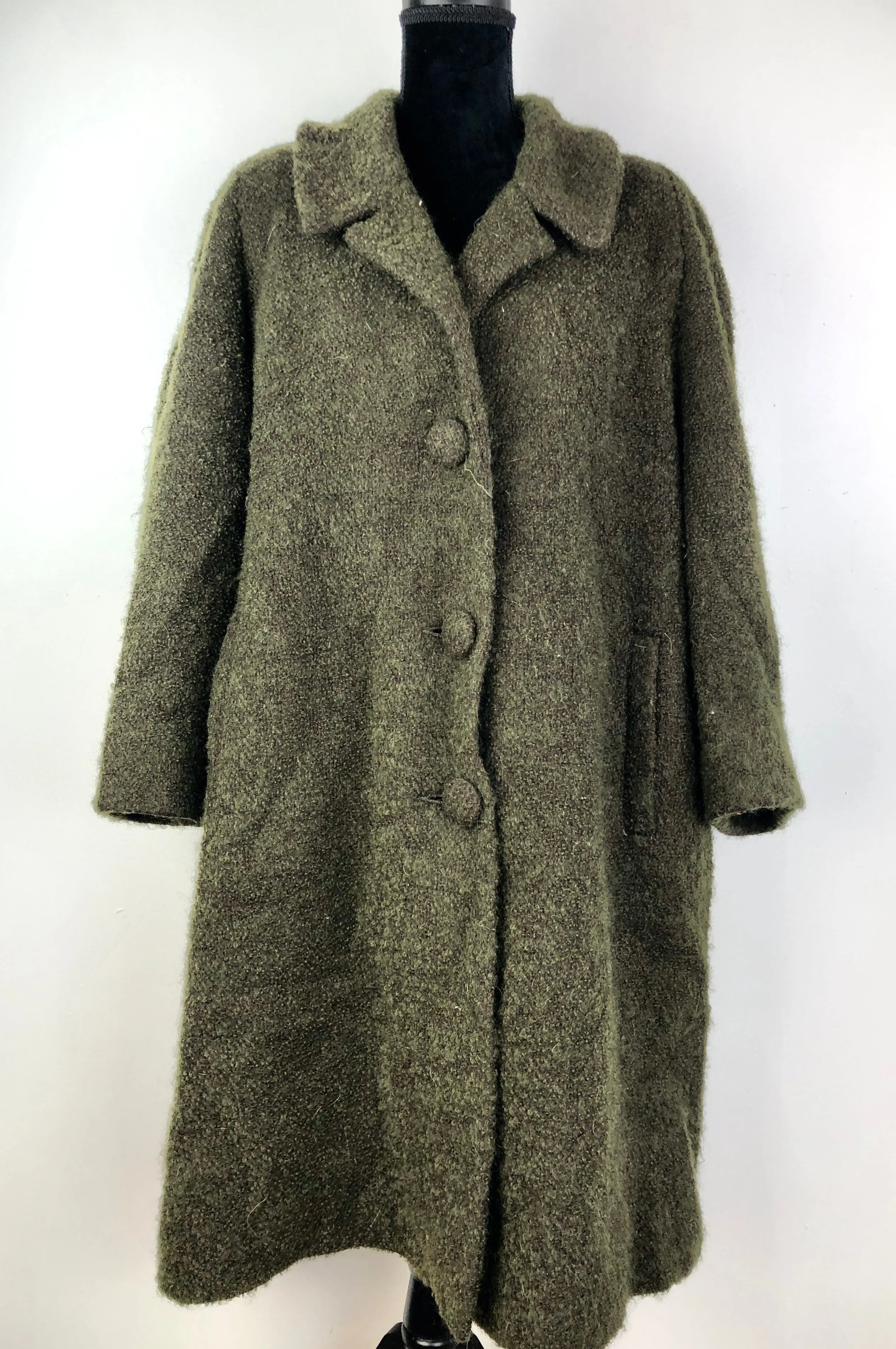 60s Mohair & Wool Olive Boucle Coat - AU14/16