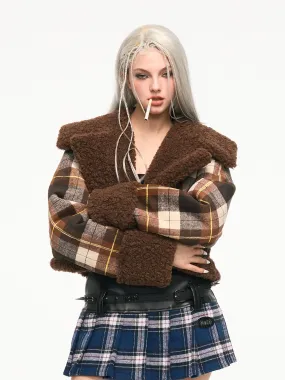 AFTERNOON MONICA plaid fur coat