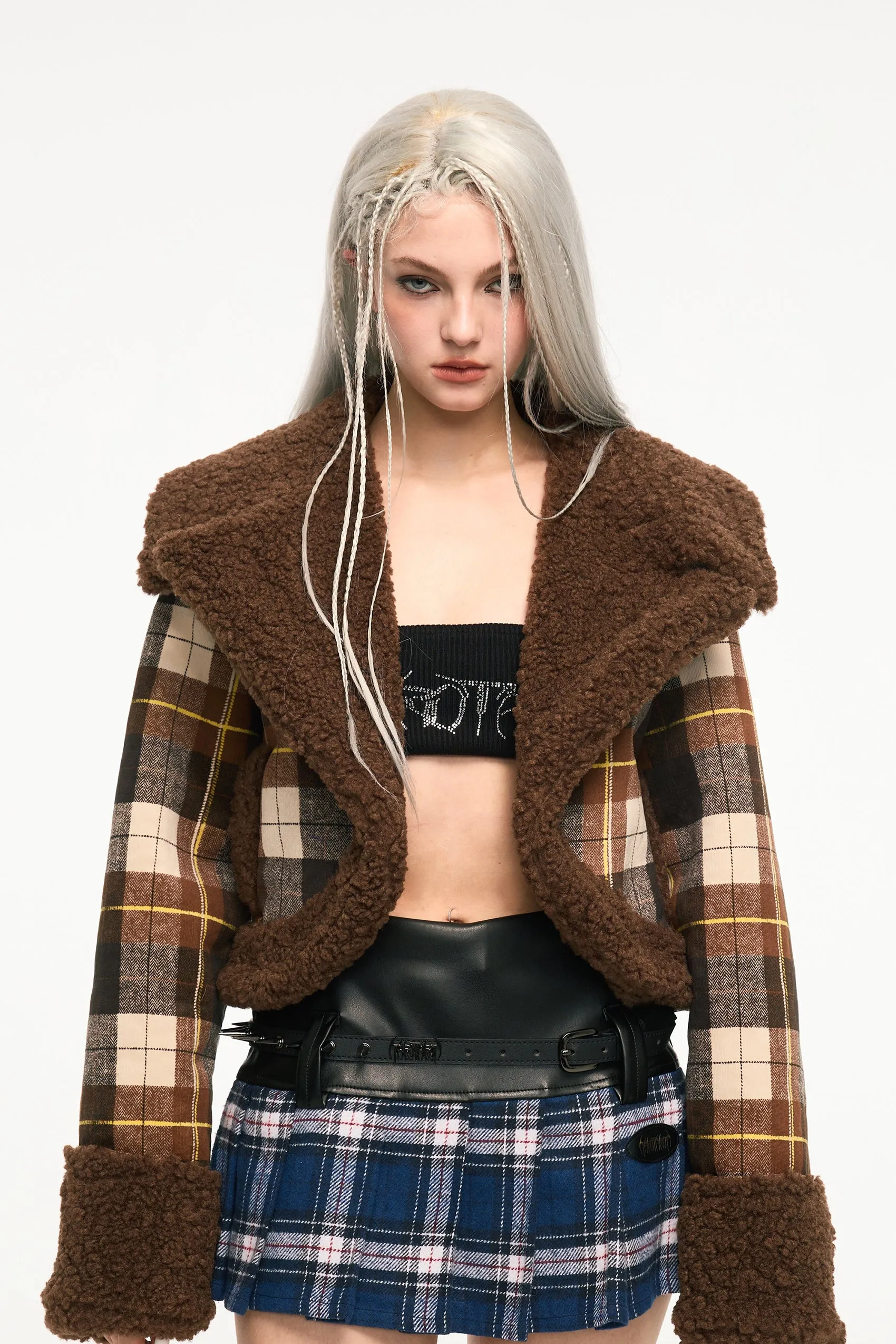 AFTERNOON MONICA plaid fur coat