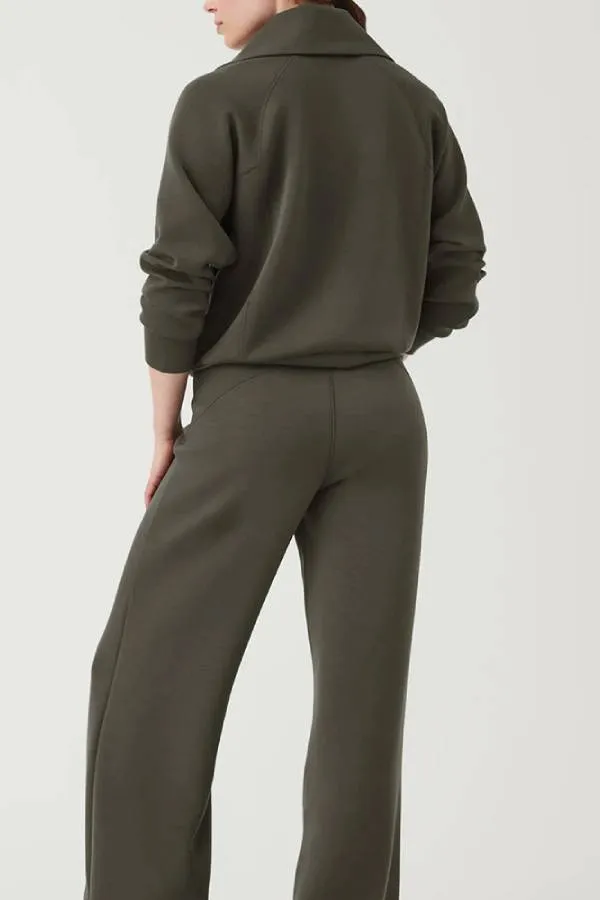 Airy Sleek Half Zip Jacket and High Rise Elastic Waist Wide Leg Sweatpants Set