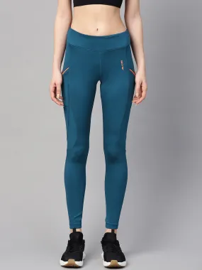 Alcis Women Teal Blue Solid Tights