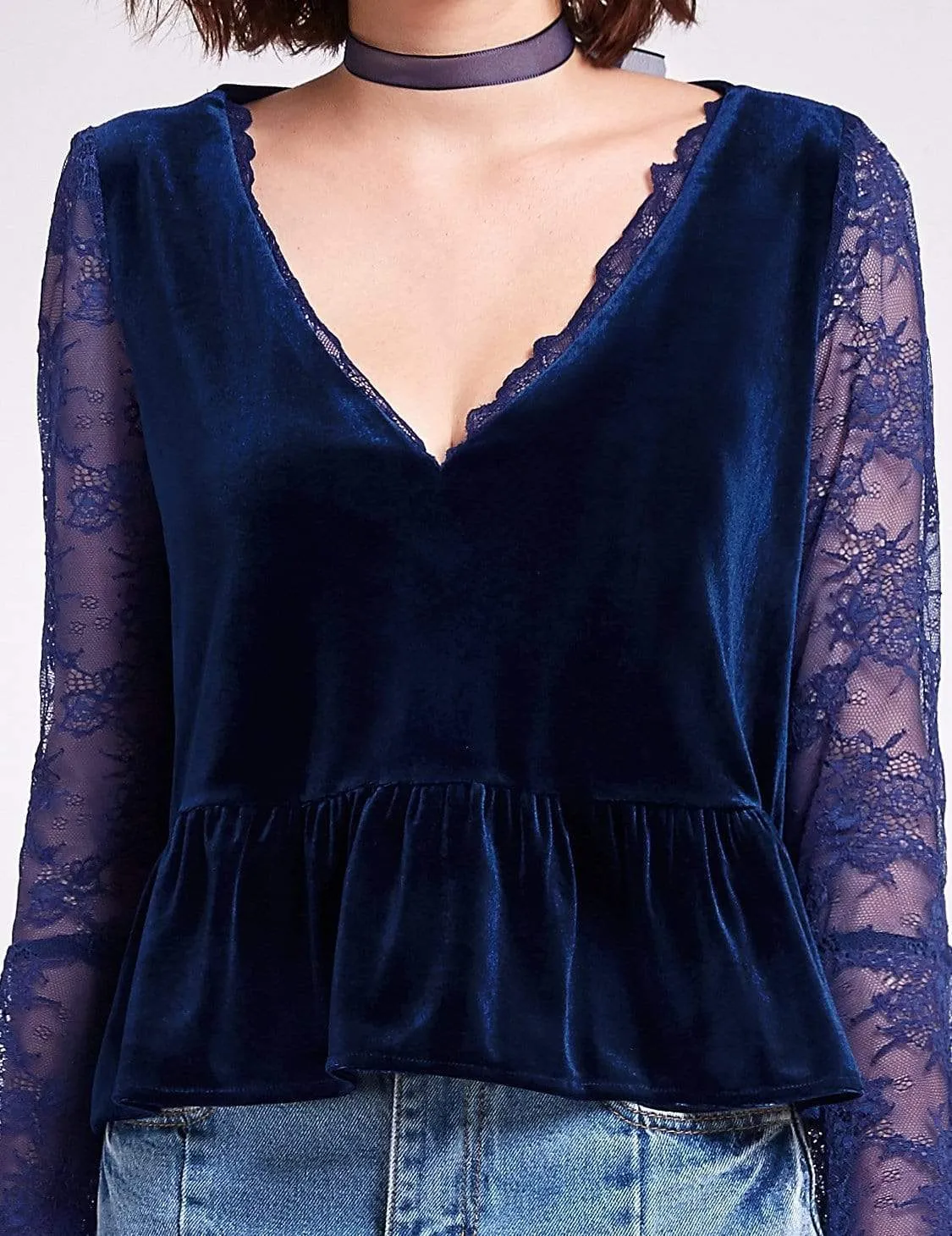 Alisa Pan Long Sleeves Lace and Velvet Top