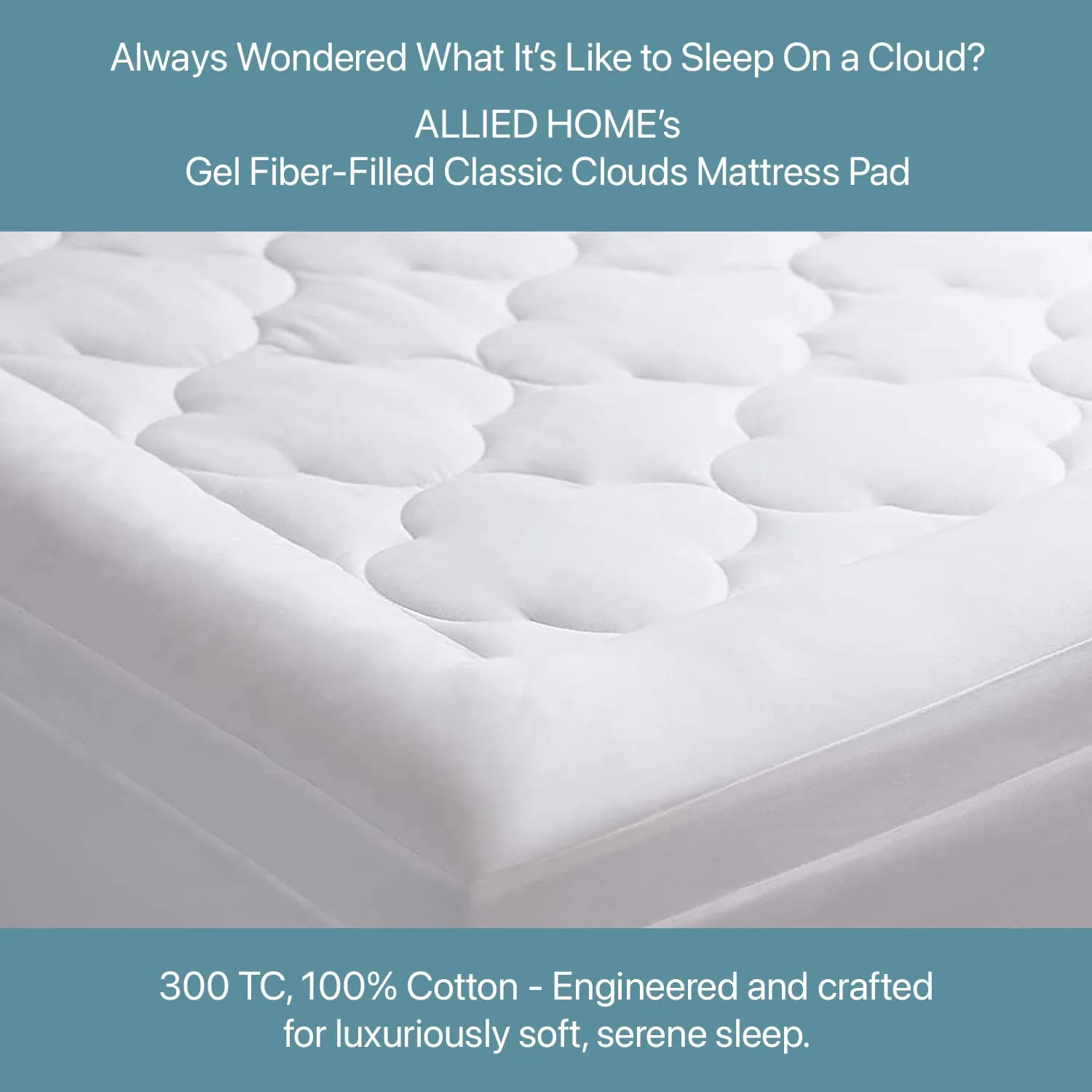 Allied Essentials 100% Cotton Gel Fiber Filled Classic Clouds Mattress Pad, White, King