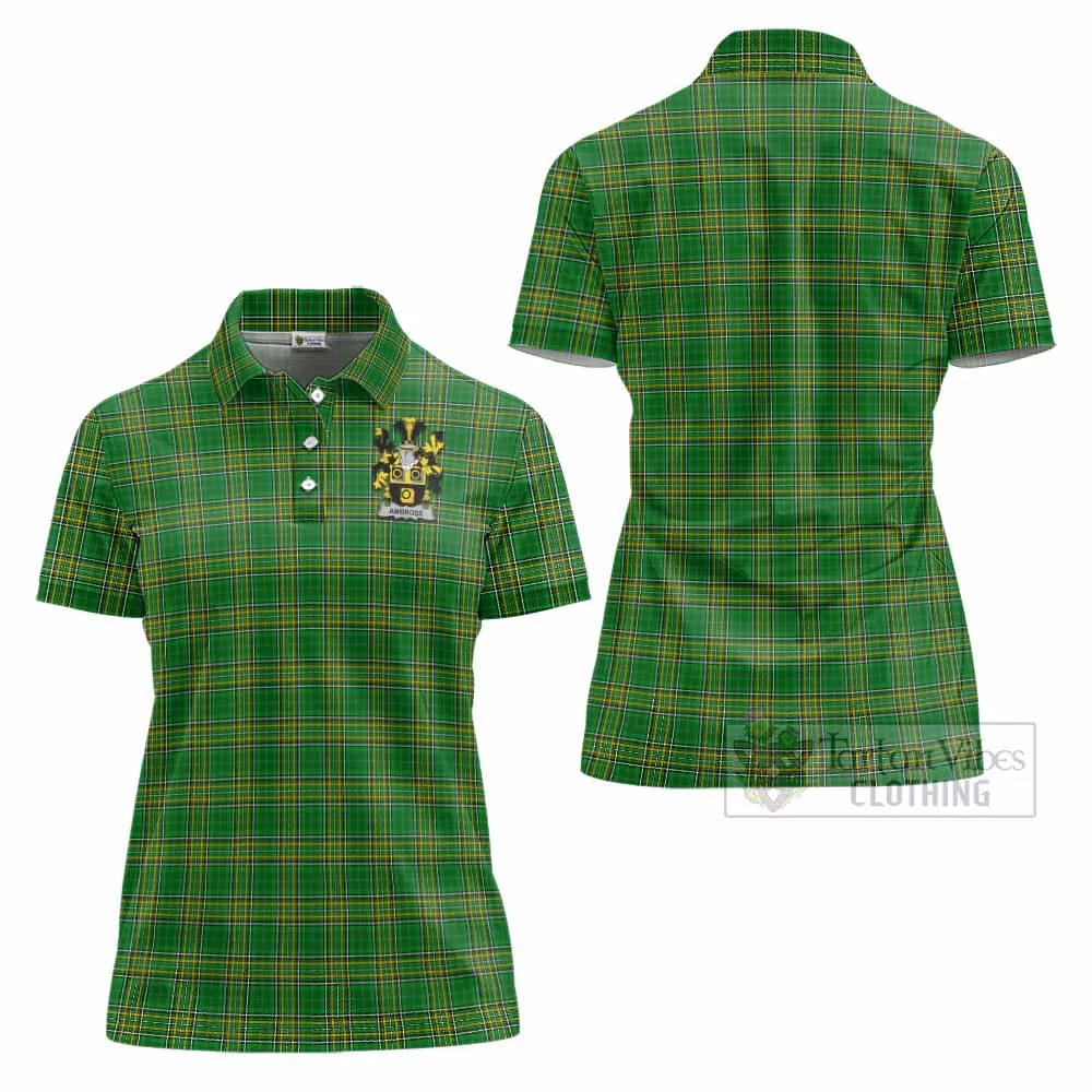 Ambrose Irish Clan Tartan Women's Polo Shirt with Coat of Arms