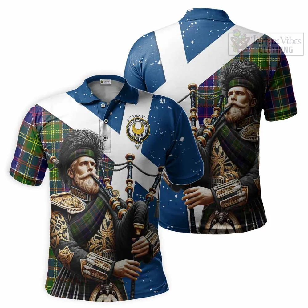 Arnott Tartan Polo Shirt with Family Crest Scottish Bagpiper Vibes