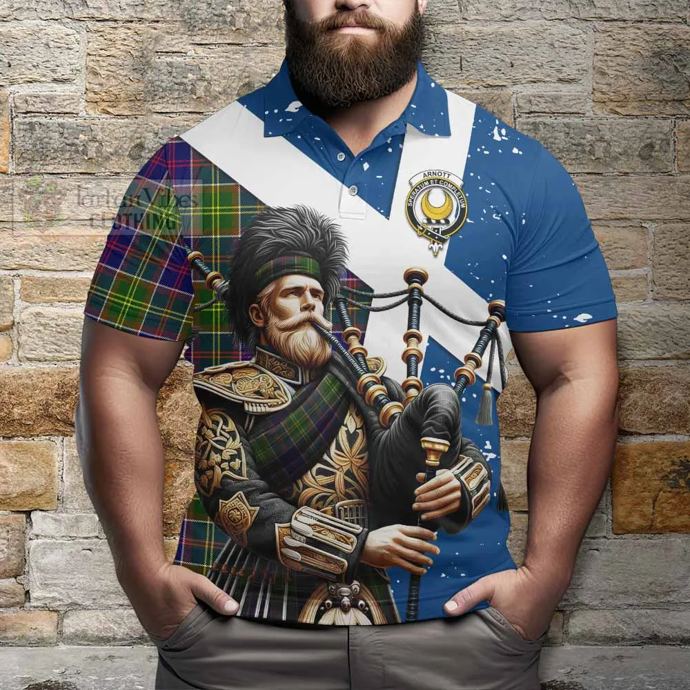 Arnott Tartan Polo Shirt with Family Crest Scottish Bagpiper Vibes