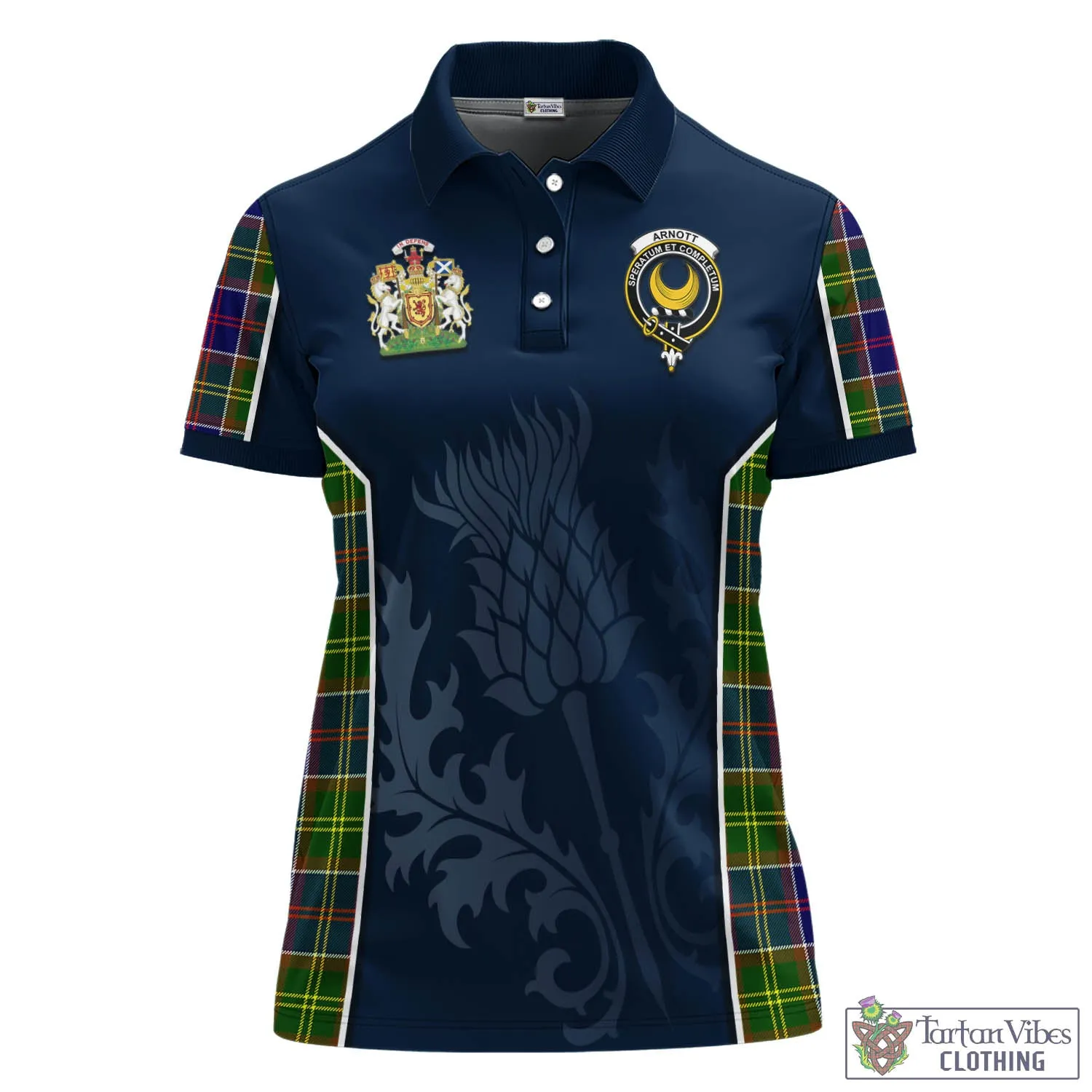 Arnott Tartan Women's Polo Shirt with Family Crest and Scottish Thistle Vibes Sport Style