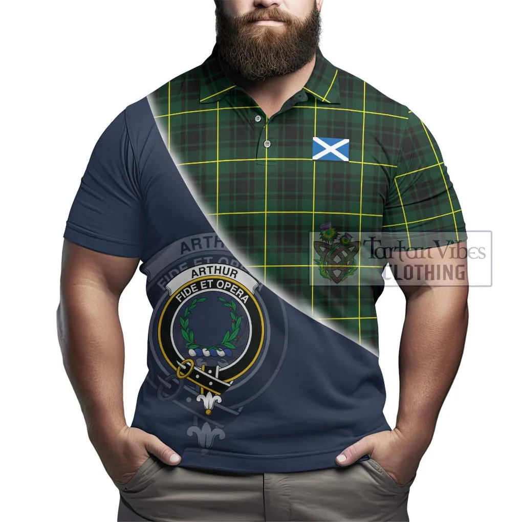 Arthur Modern Tartan Polo Shirt with Personalised National Flag and Family Crest Half Style