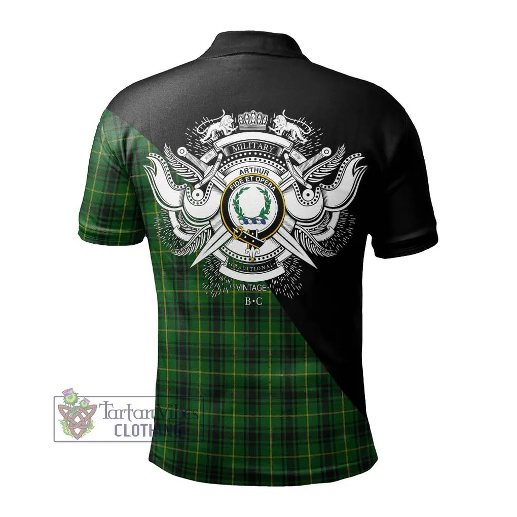 Arthur Tartan Polo Shirt with Family Crest and Military Logo Style