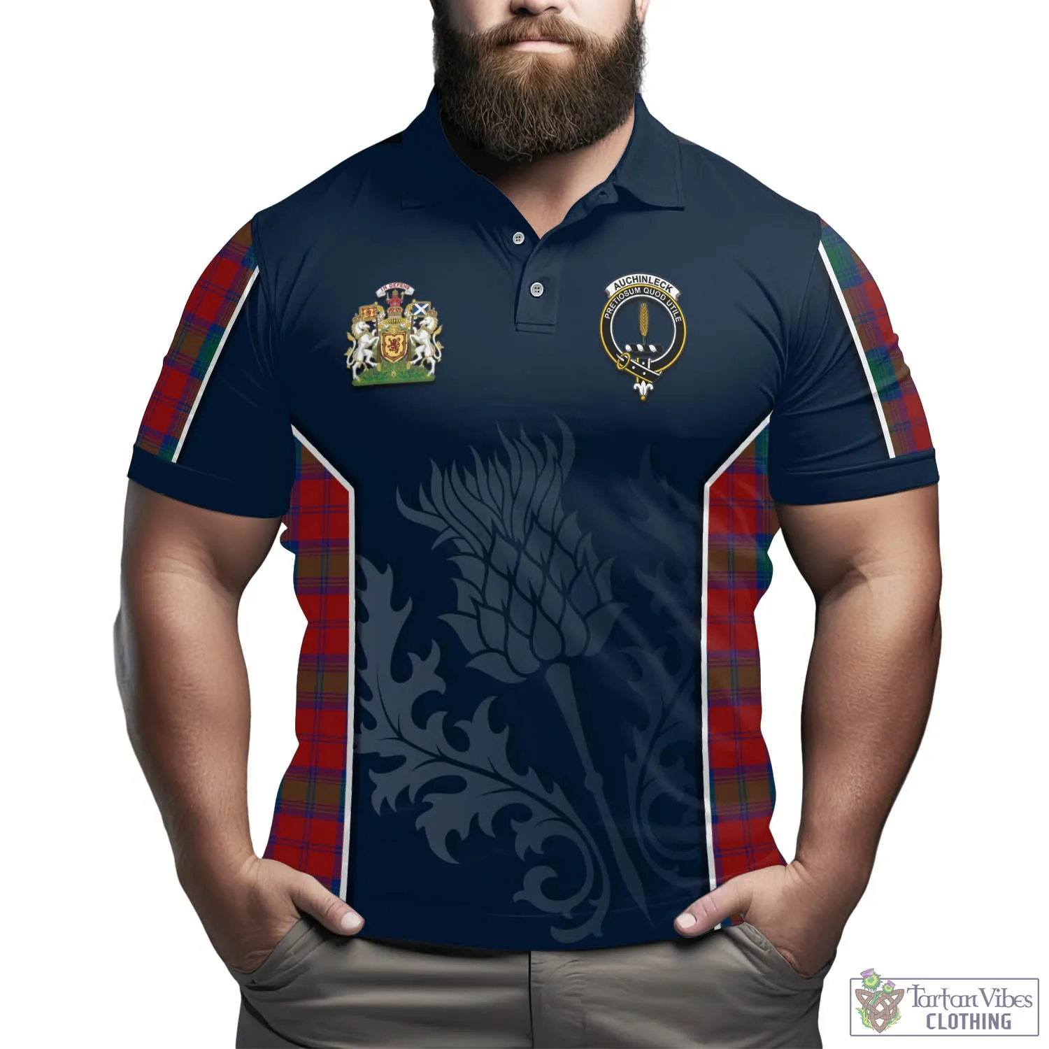 Auchinleck (Affleck) Tartan Men's Polo Shirt with Family Crest and Scottish Thistle Vibes Sport Style