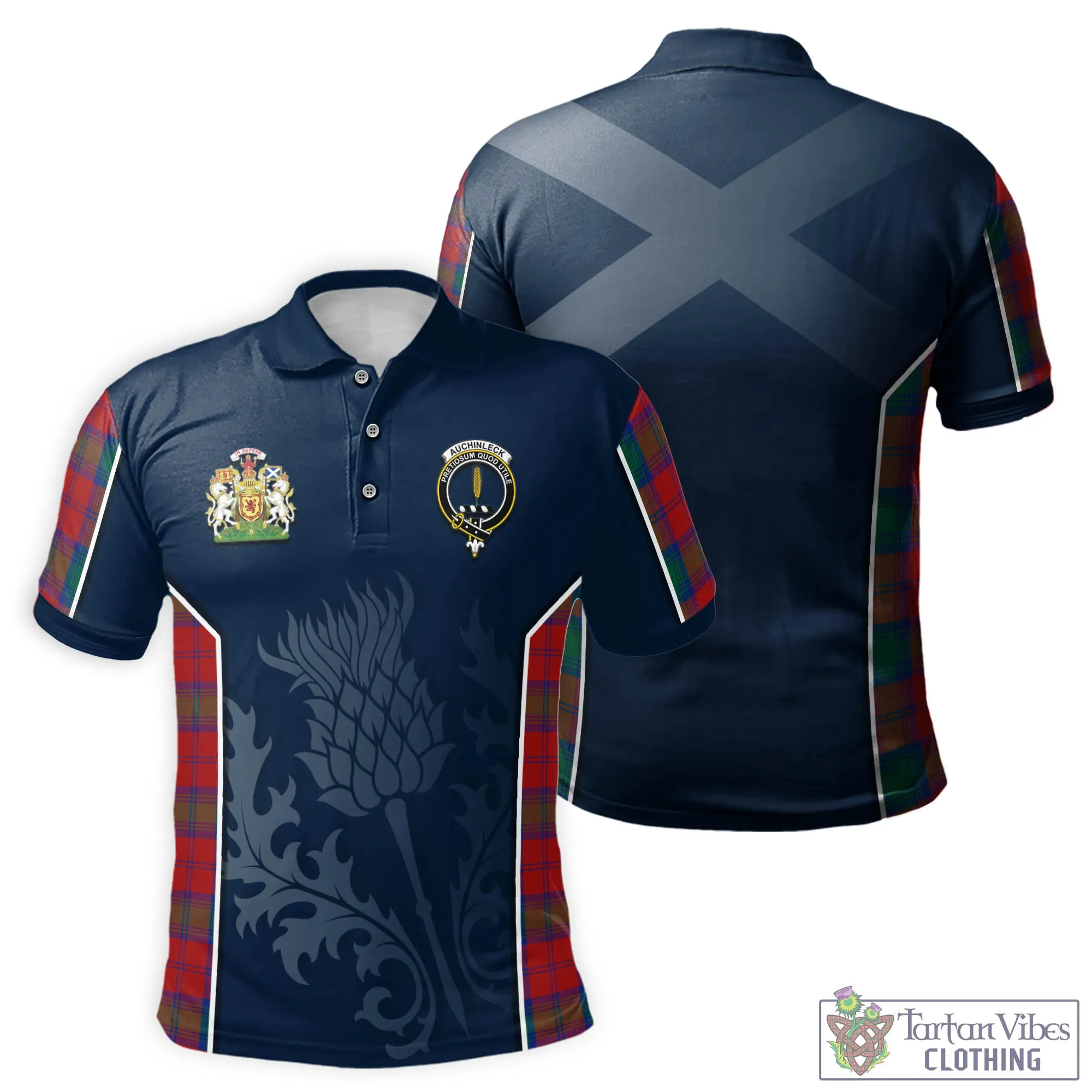 Auchinleck (Affleck) Tartan Men's Polo Shirt with Family Crest and Scottish Thistle Vibes Sport Style