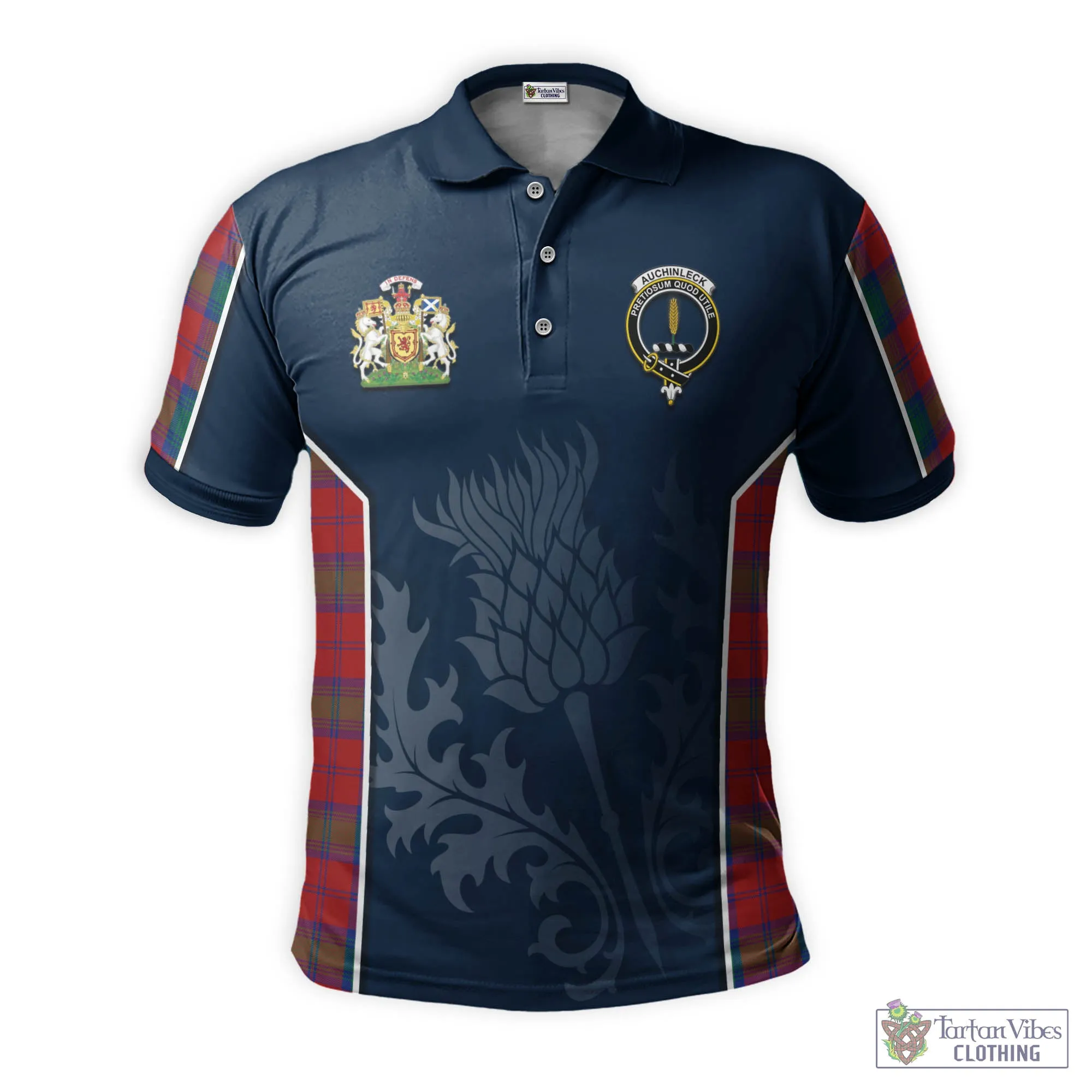 Auchinleck (Affleck) Tartan Men's Polo Shirt with Family Crest and Scottish Thistle Vibes Sport Style