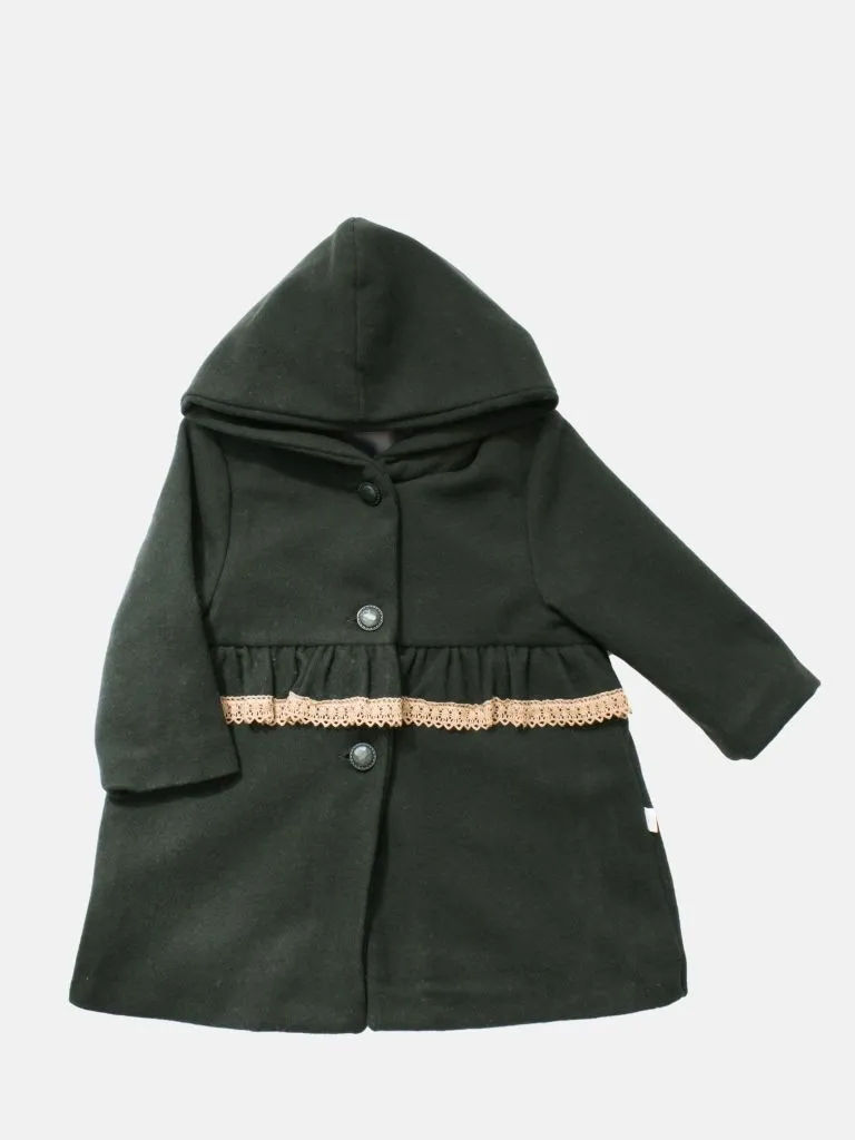 Baby Girl Luxury Winter Hooded Spanish Coat - Dark Green