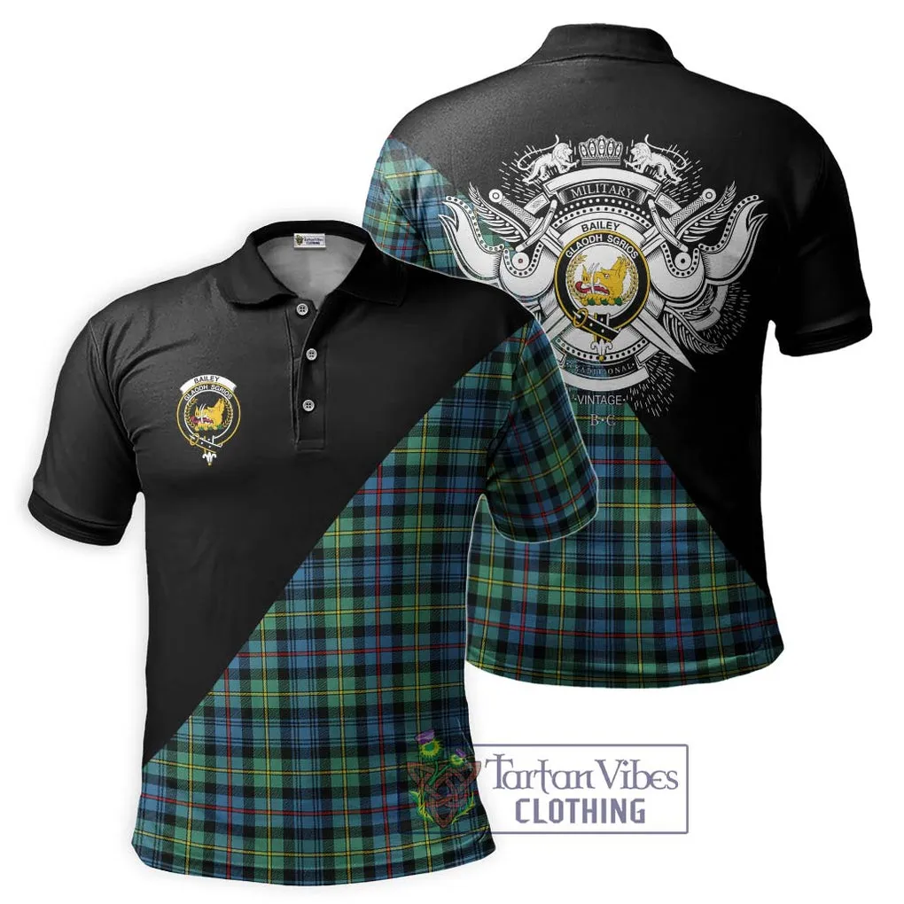 Bailey Ancient Tartan Polo Shirt with Family Crest and Military Logo Style