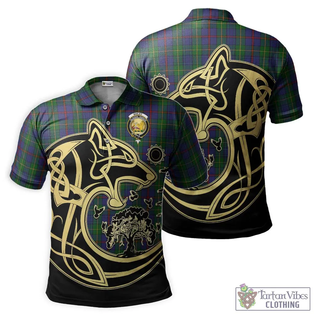 Bailey Tartan Polo Shirt with Family Crest Celtic Wolf Style