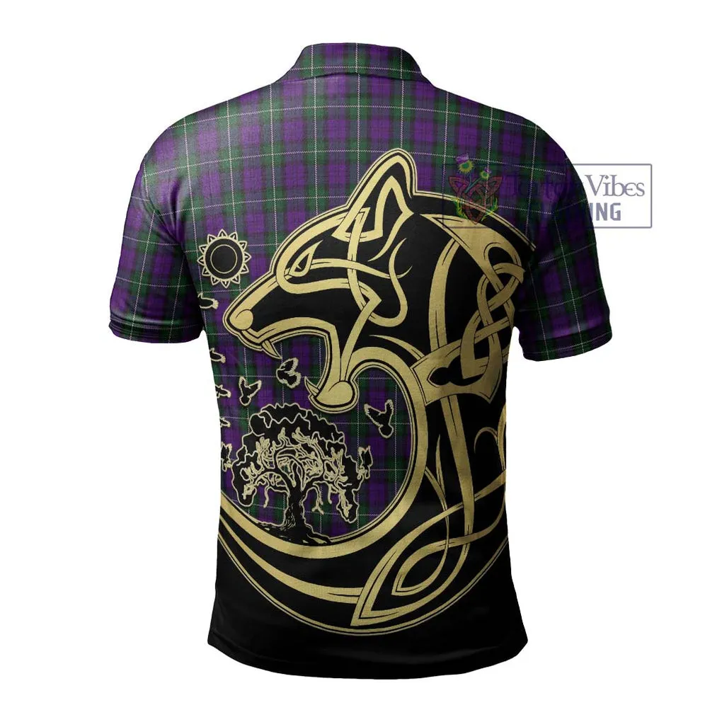 Baillie Highland Society Tartan Polo Shirt with Family Crest Celtic Wolf Style