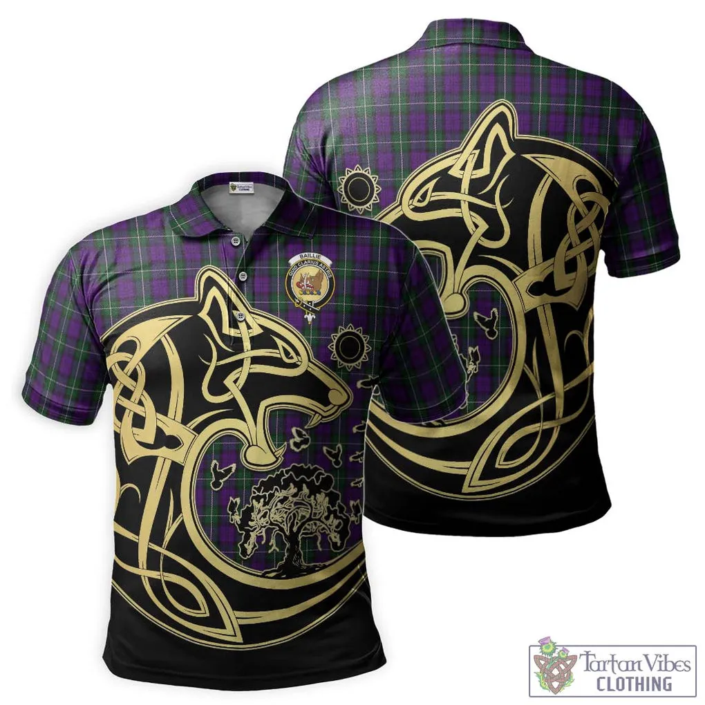 Baillie Highland Society Tartan Polo Shirt with Family Crest Celtic Wolf Style