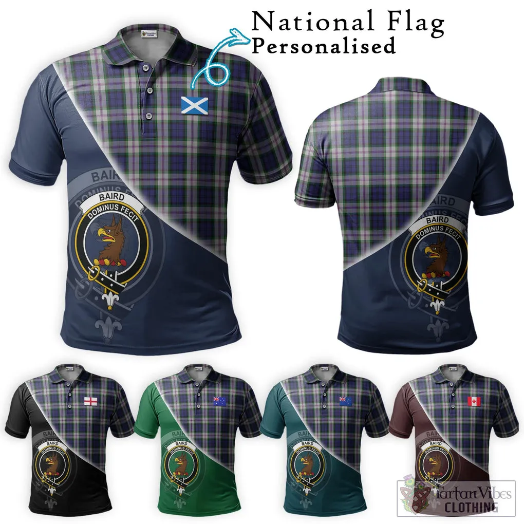 Baird Dress Tartan Polo Shirt with Personalised National Flag and Family Crest Half Style