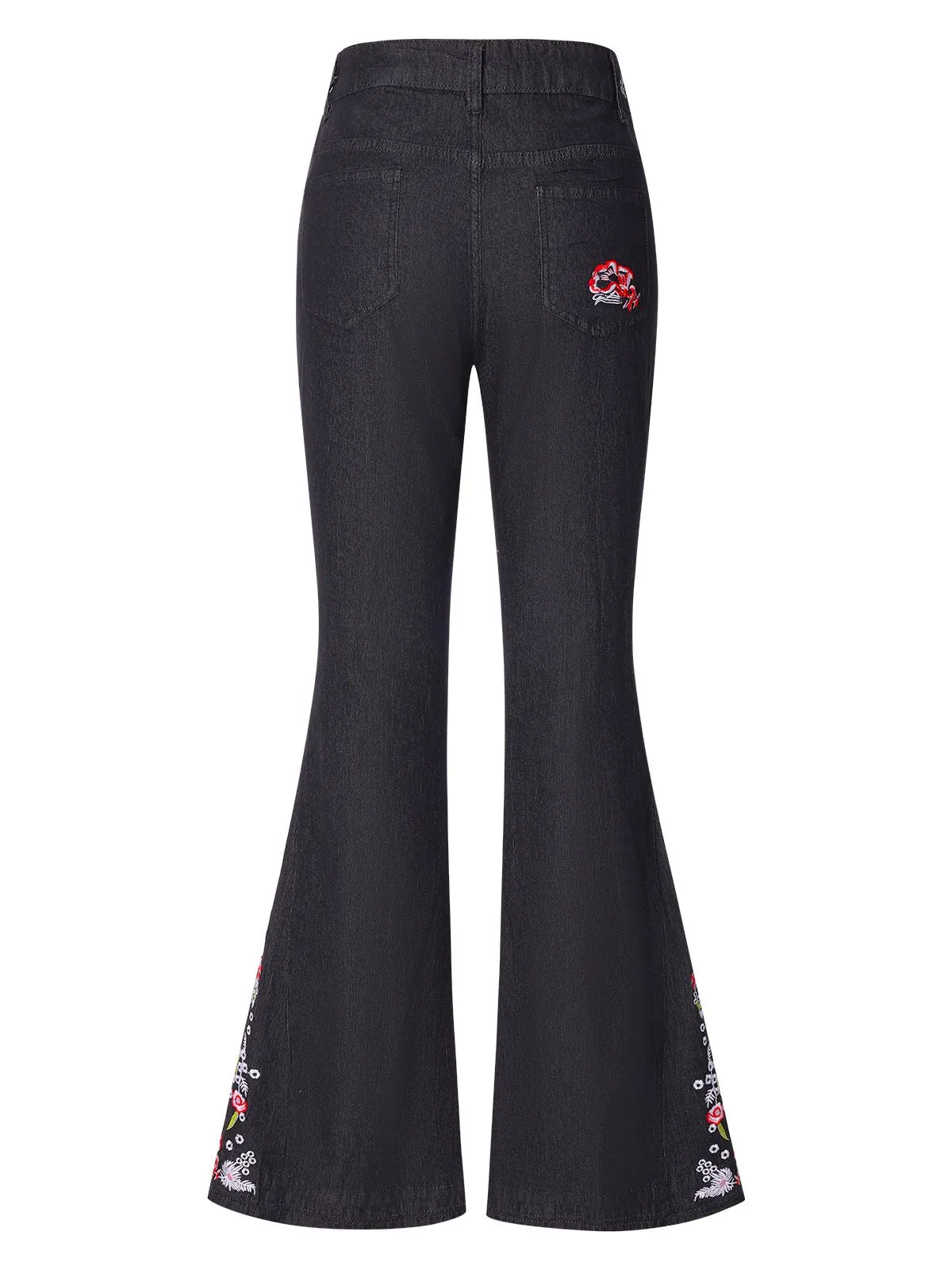 Black 1940s Embroidered Flared Jeans