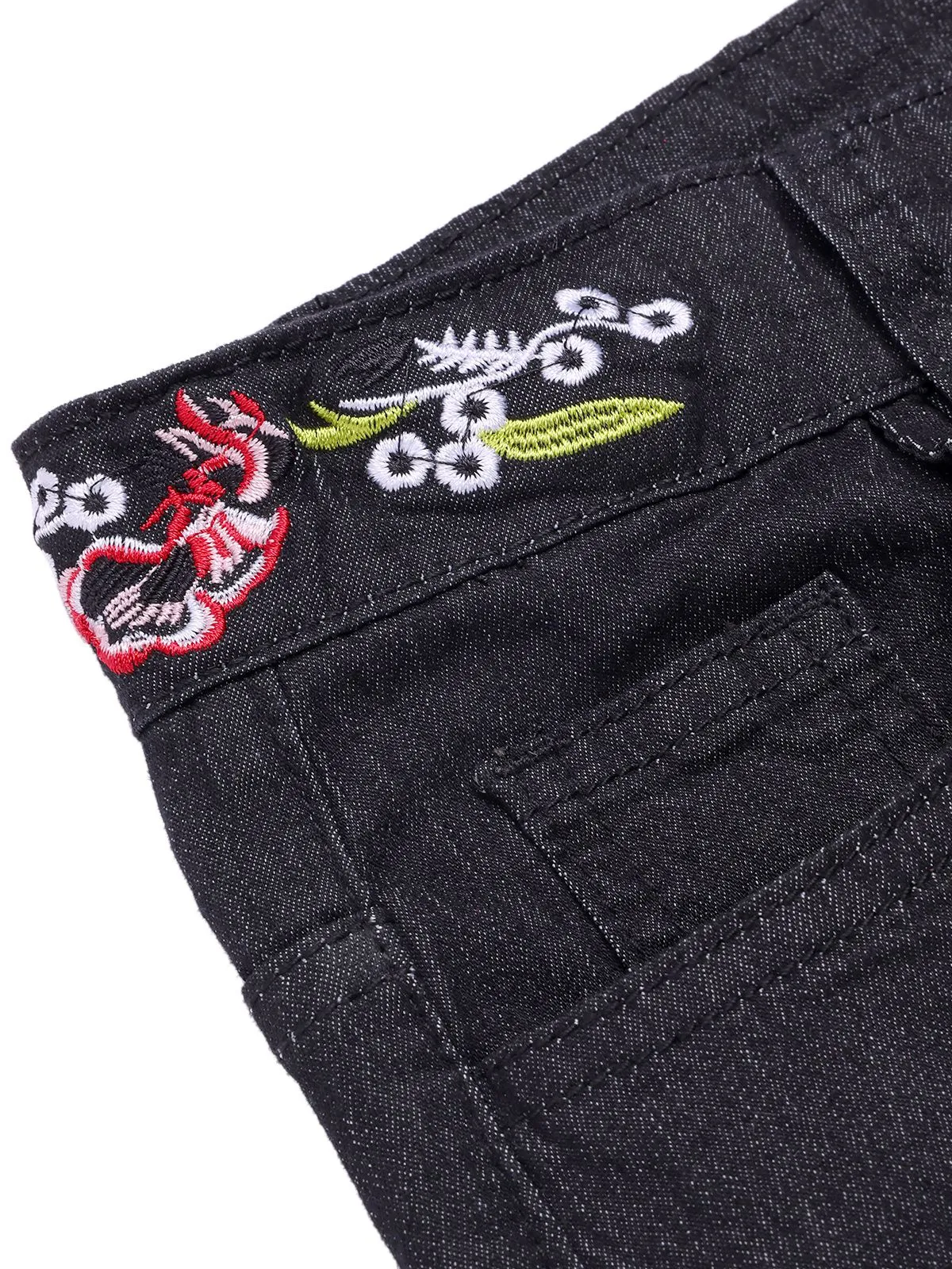 Black 1940s Embroidered Flared Jeans