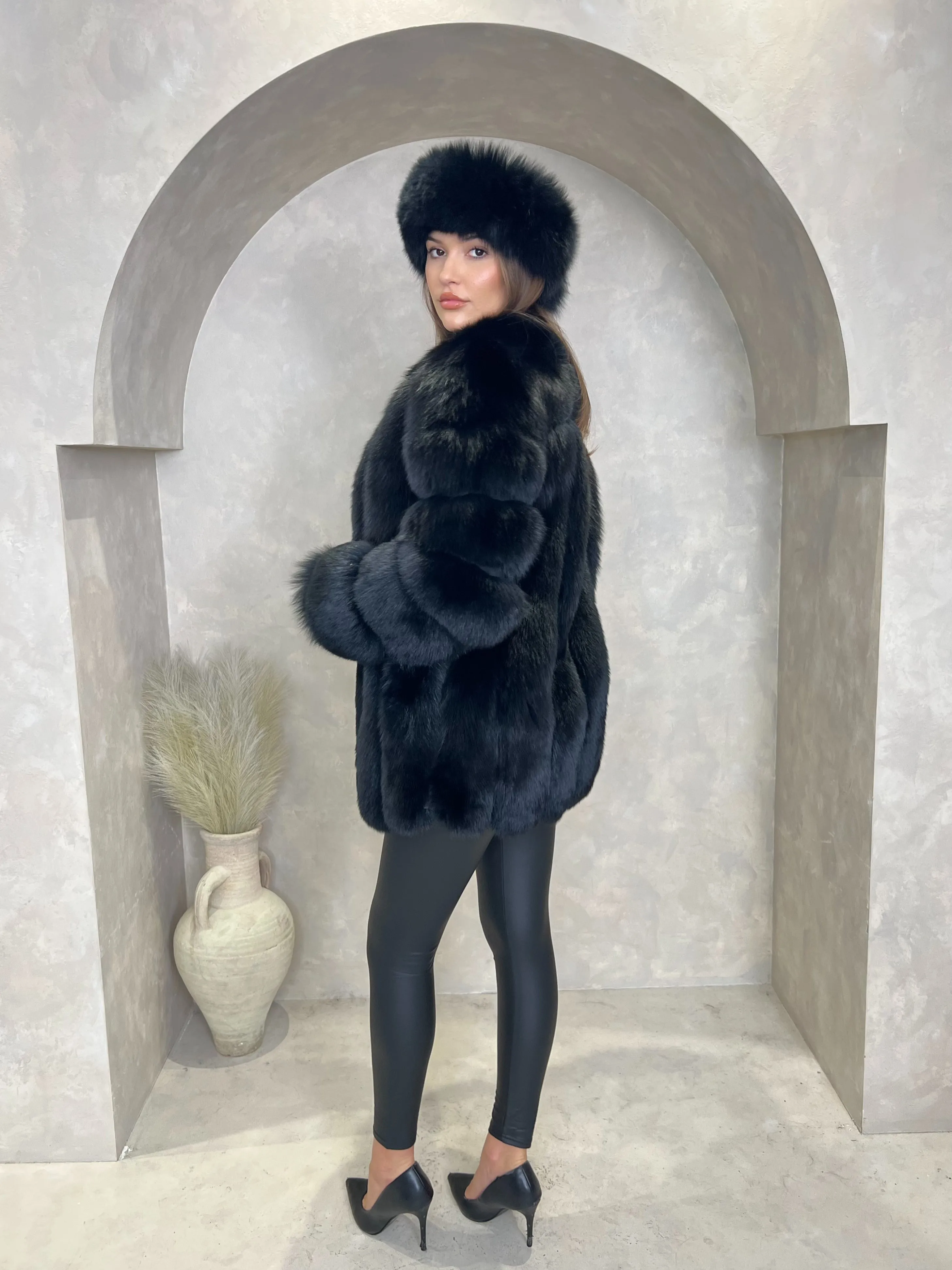 Black Luxury Fur Mid Length Coat