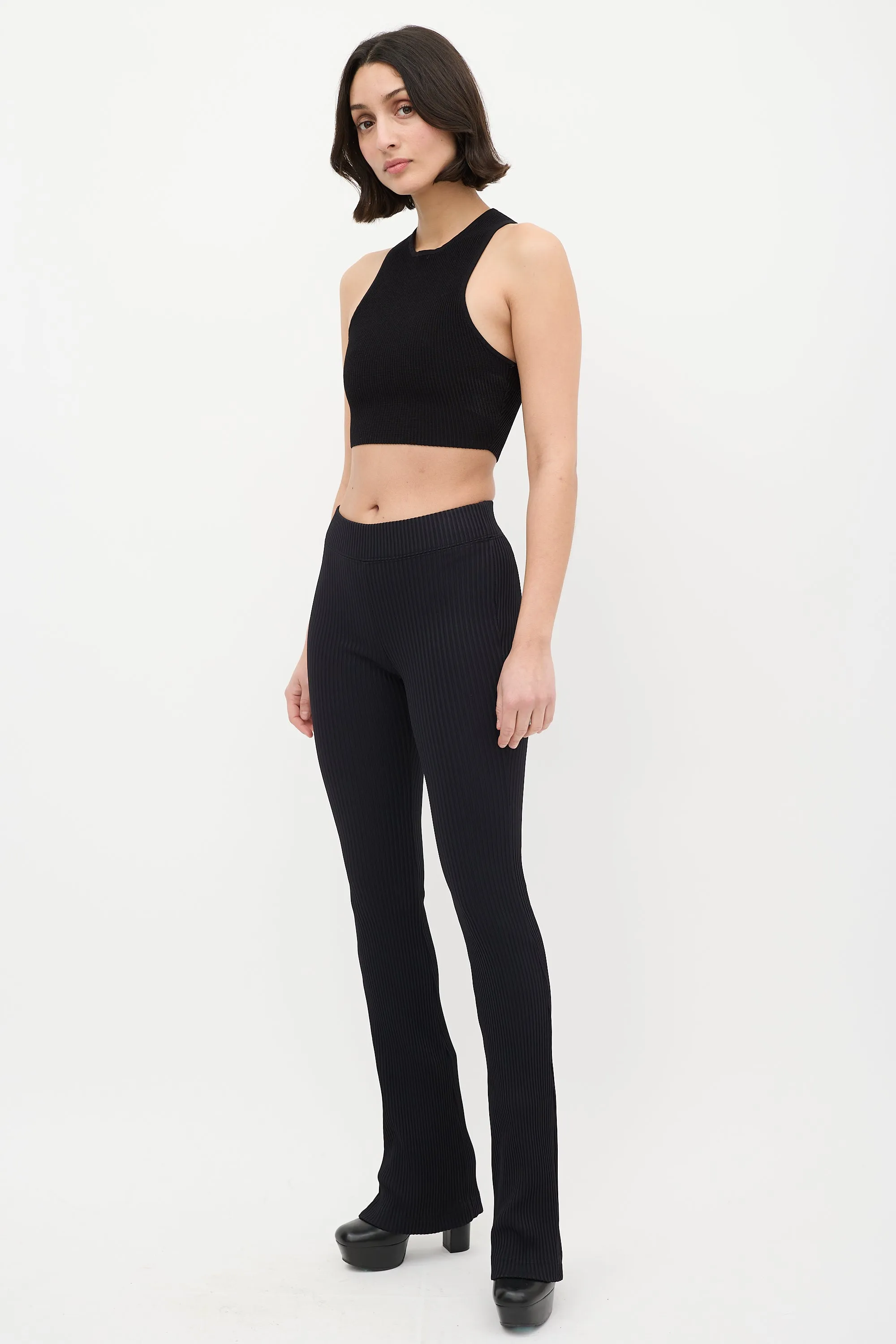 Black Ribbed Flare High Waist Legging