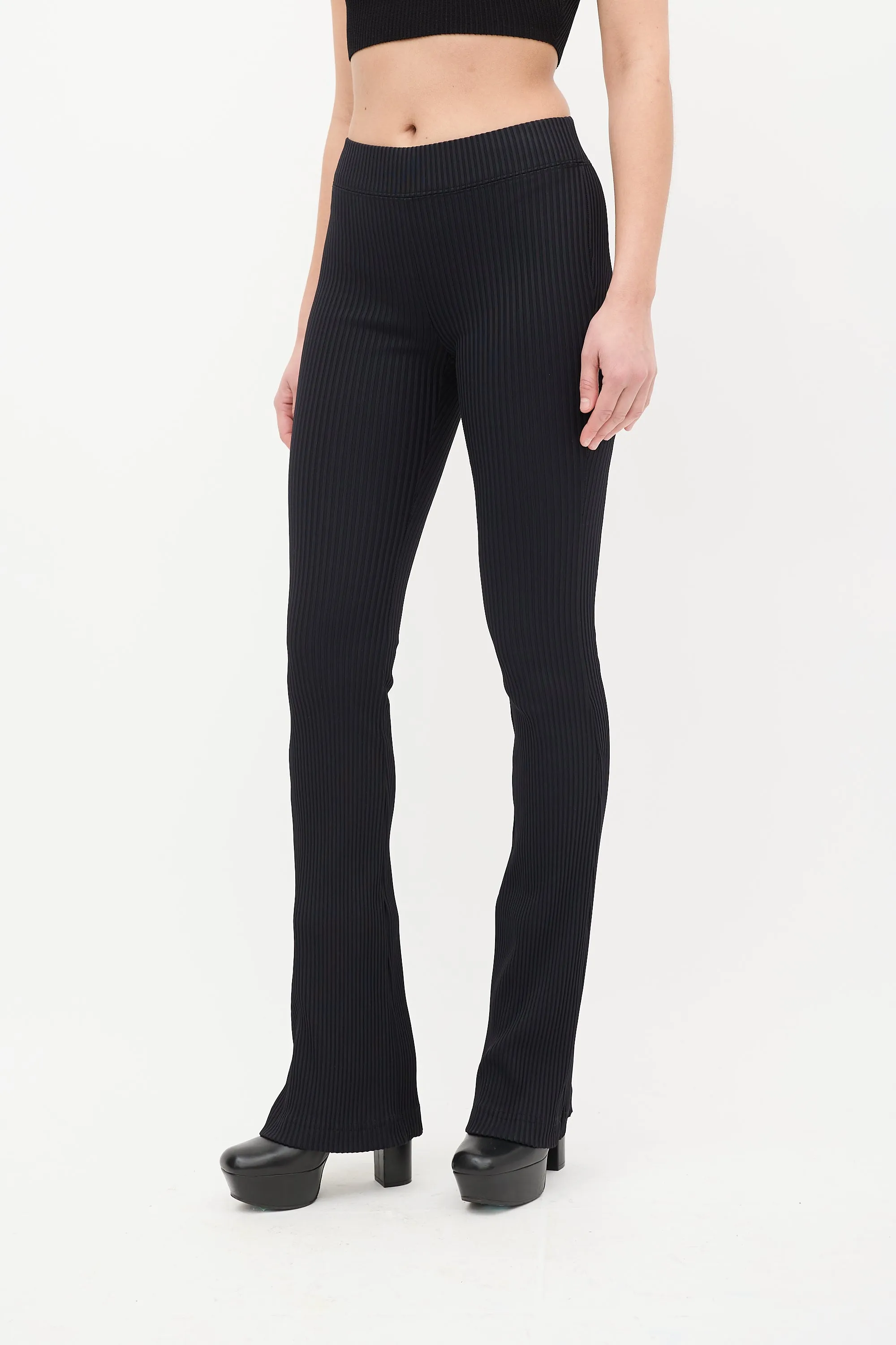 Black Ribbed Flare High Waist Legging