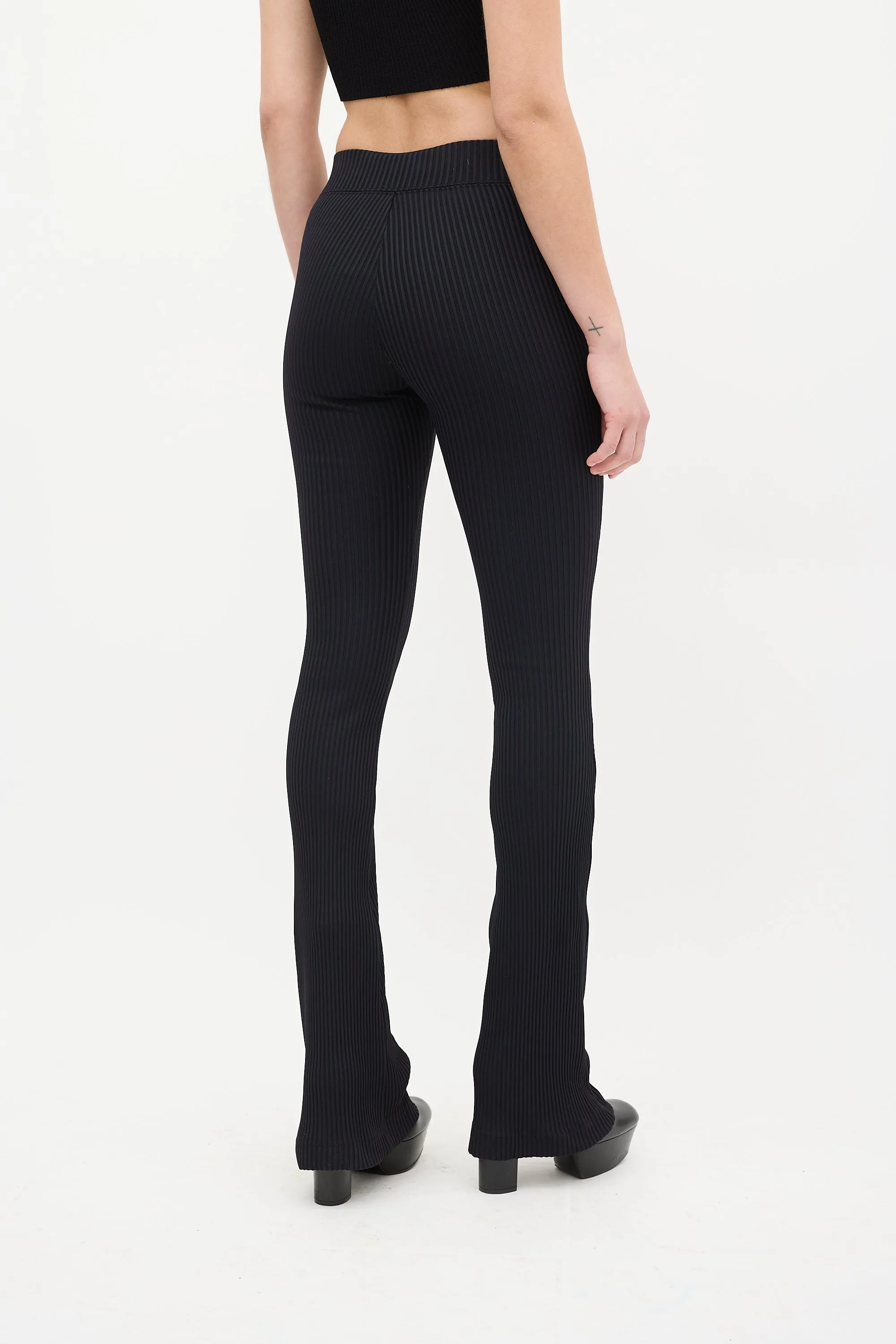 Black Ribbed Flare High Waist Legging