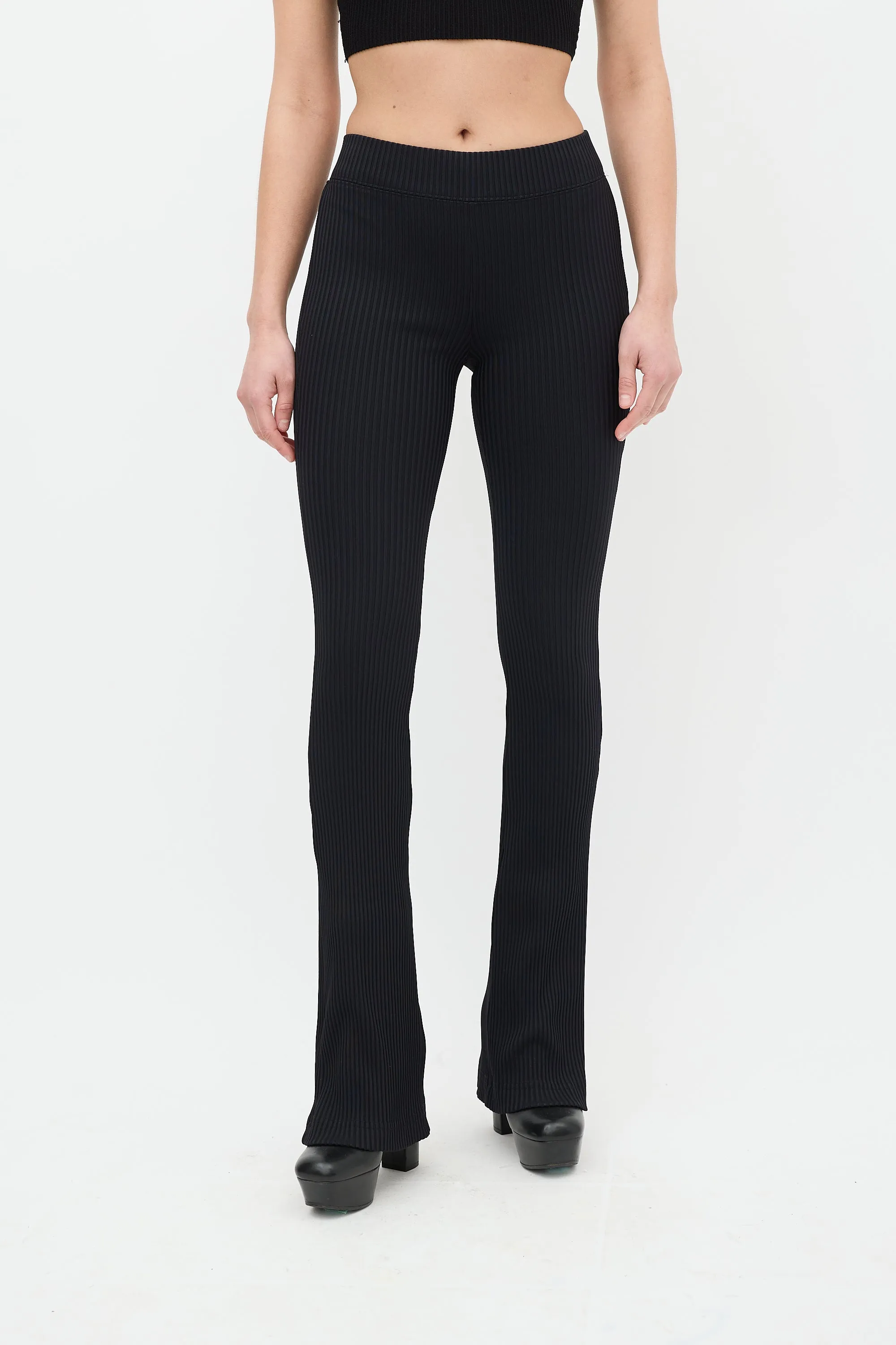 Black Ribbed Flare High Waist Legging