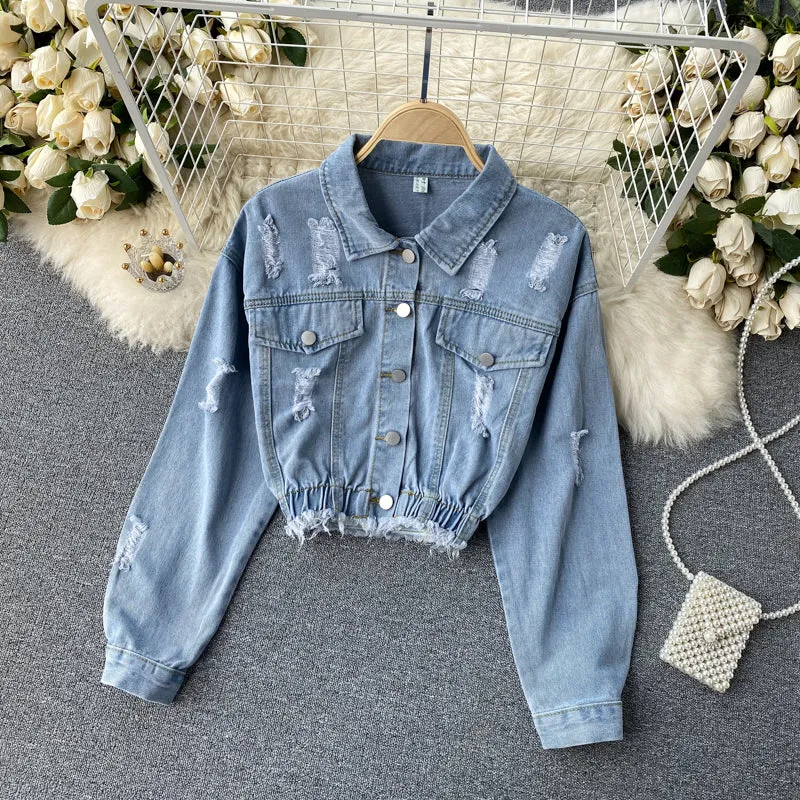 Blue denim long-sleeved cropped top  246