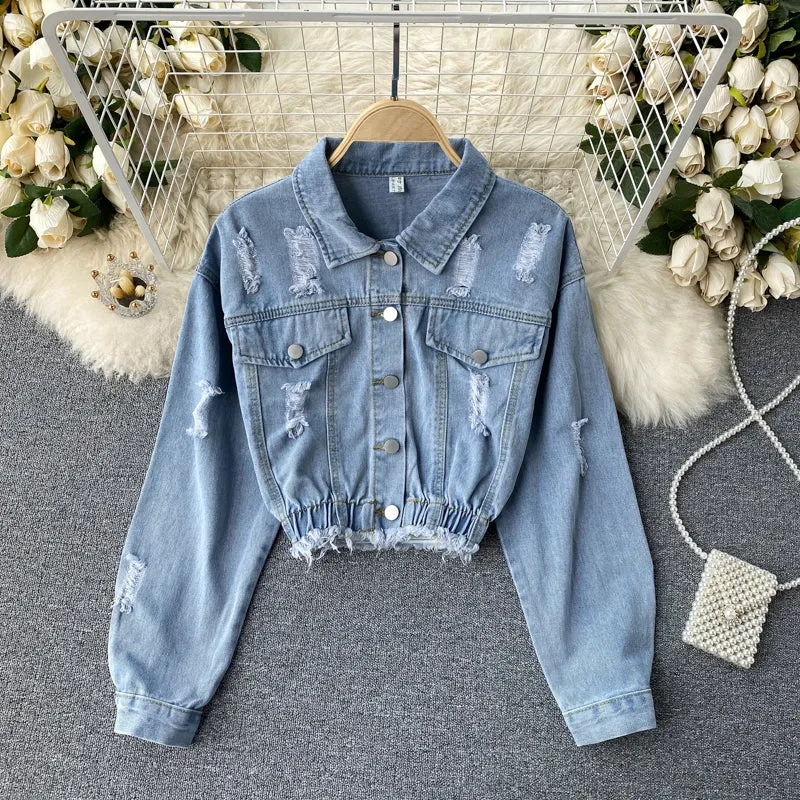 Blue denim long-sleeved cropped top  246