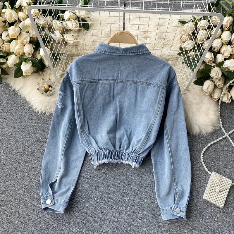 Blue denim long-sleeved cropped top  246