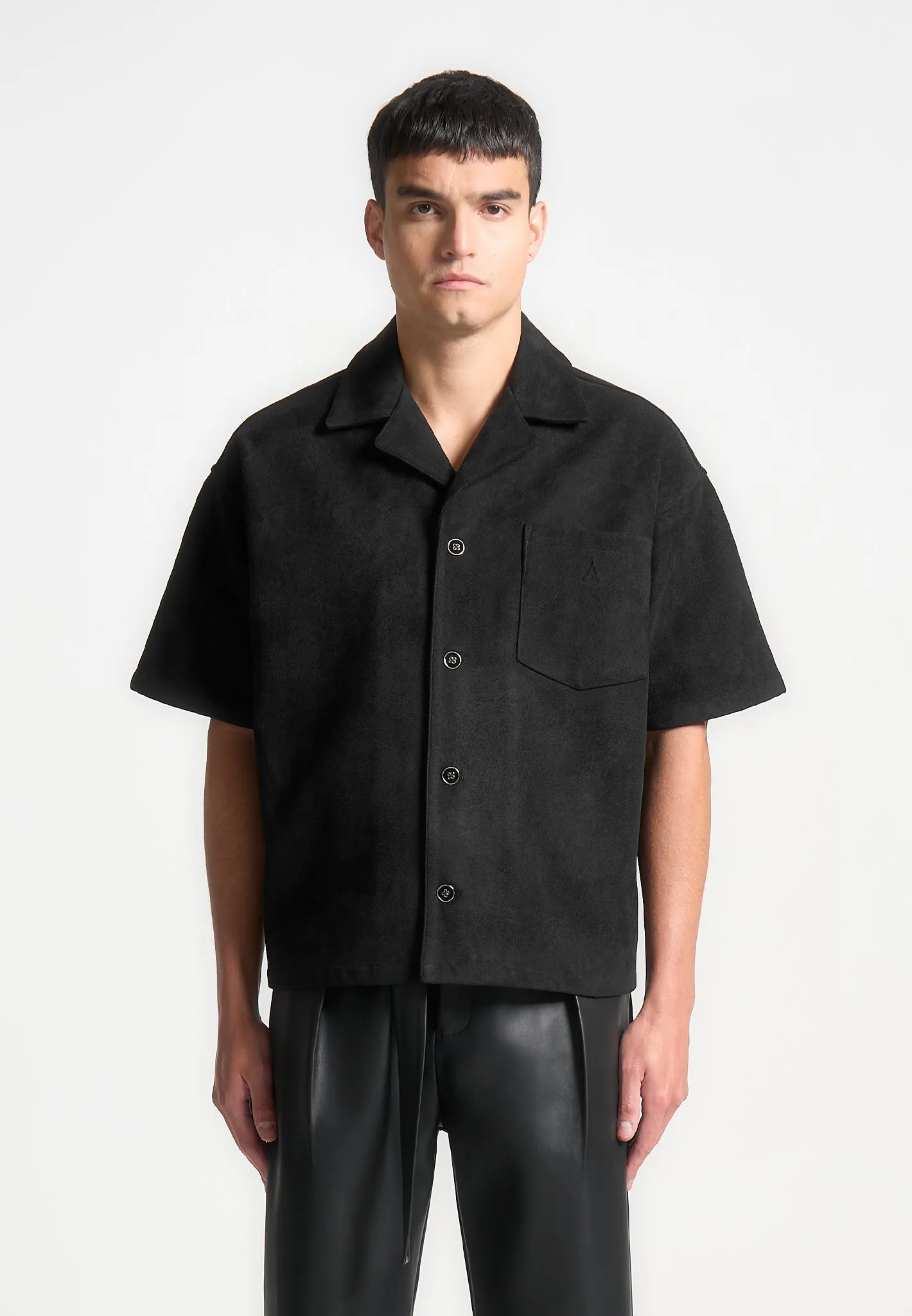 Boxy Suede Shirt - Black