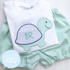 Boy Shirt - Applique Turtle with Pocket on White Shirt