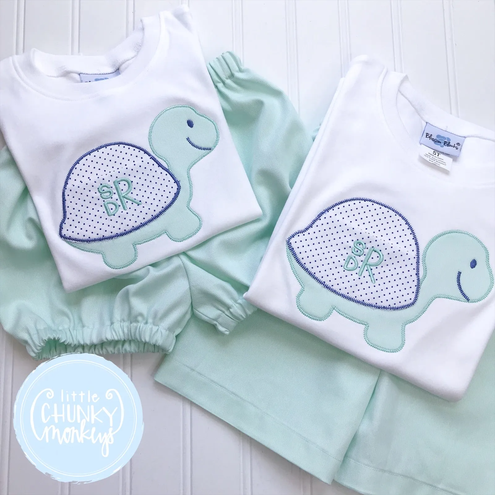 Boy Shirt - Applique Turtle with Pocket on White Shirt