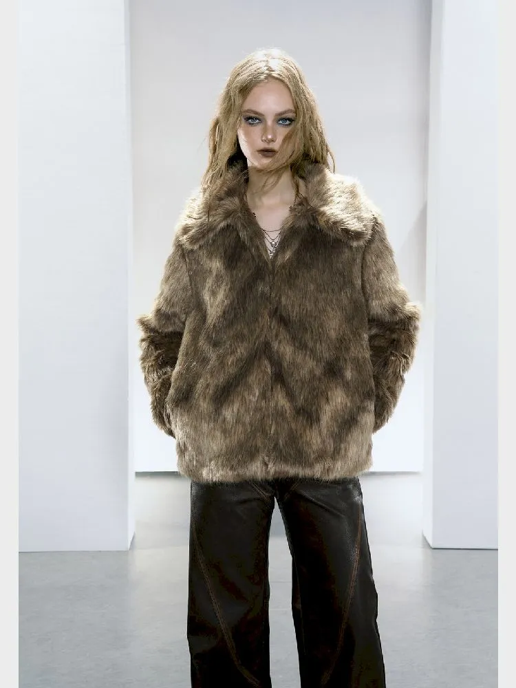 Brown Glossy Eco Fur Coat【s0000005154】