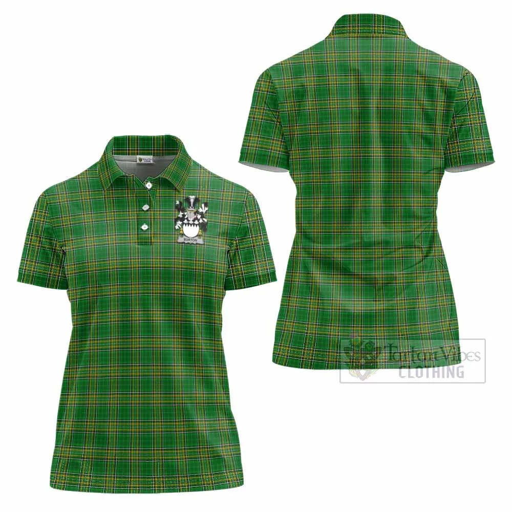 Burton Irish Clan Tartan Women's Polo Shirt with Coat of Arms