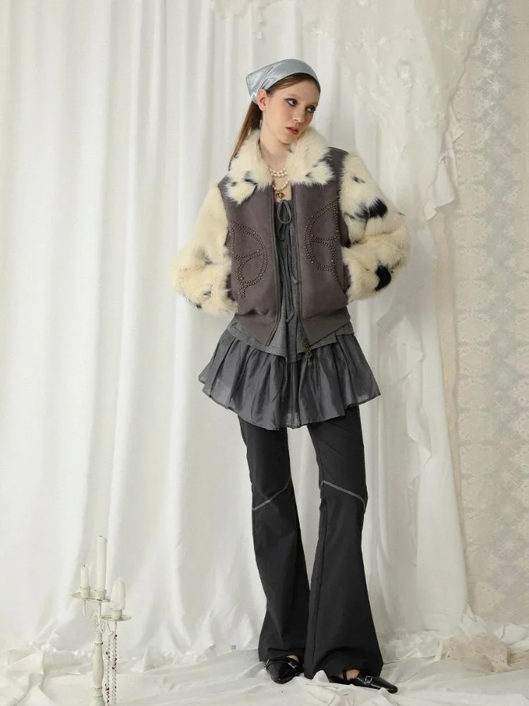 Butterfly studded fur coat【s0000005743】