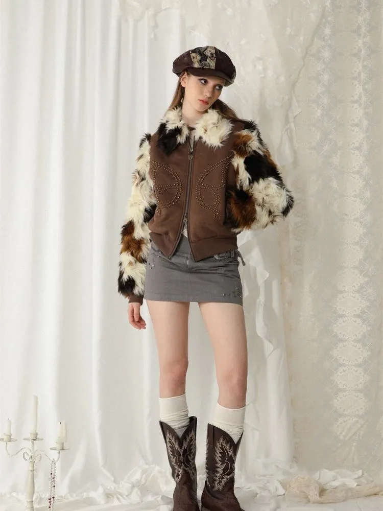 Butterfly studded fur coat【s0000005743】