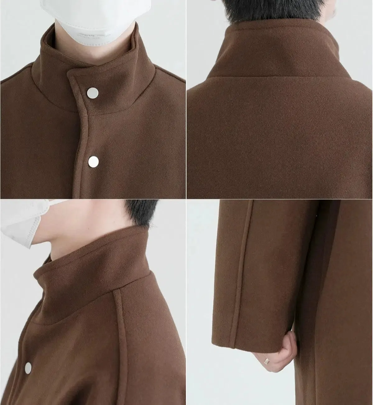 Button Closure High-Neck Woolen Coat