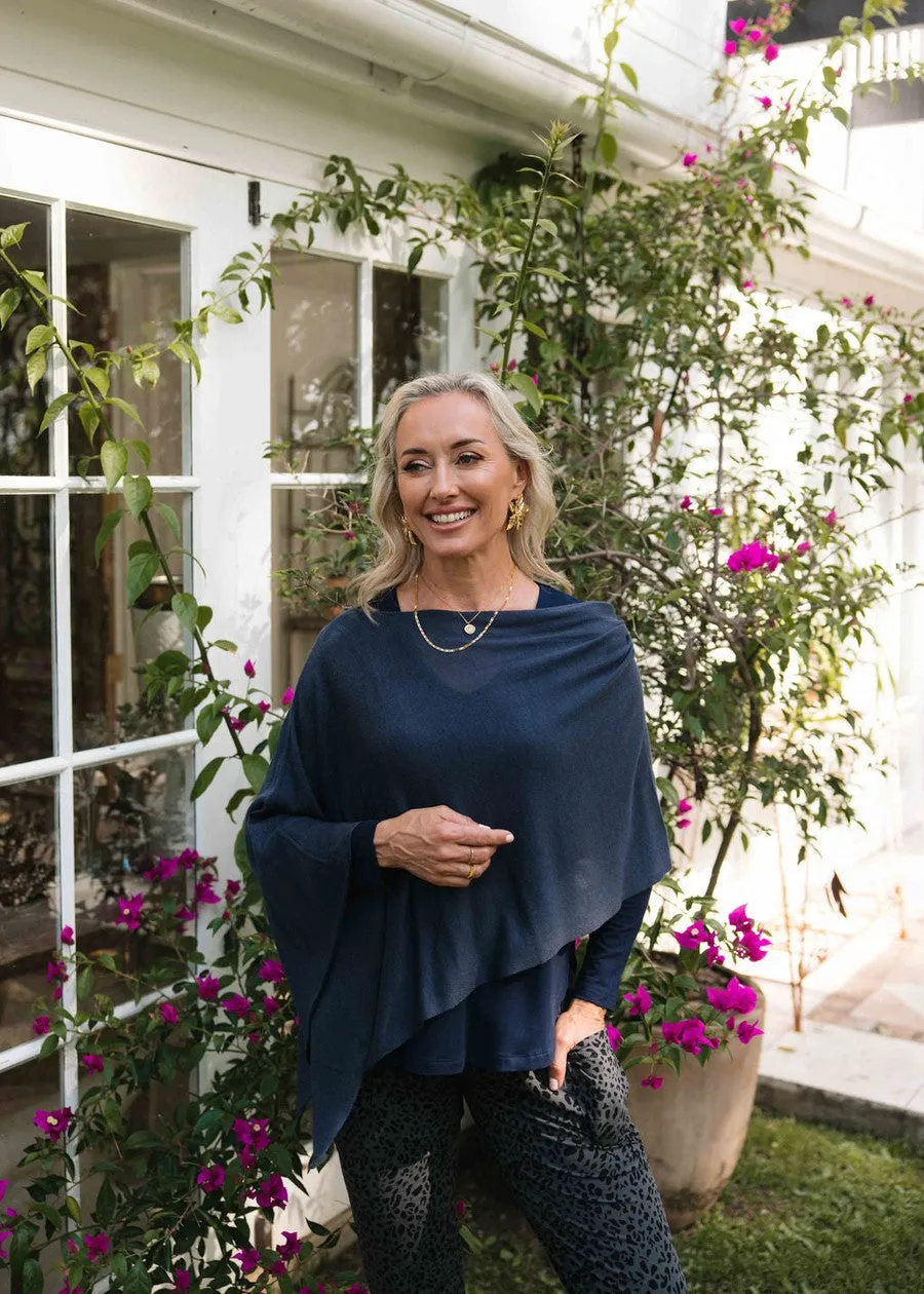 Carrie Cashmere/Bamboo Poncho - Navy