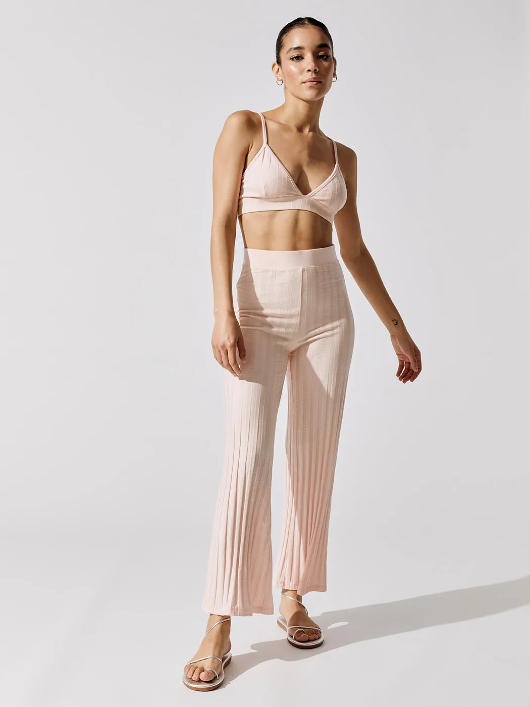 Celia Compact Rib Cropped Wide Leg Pants - Rosebud