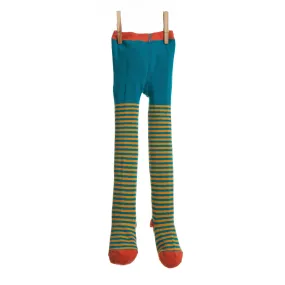 Children's Tights - Teal/Mustard Stripe